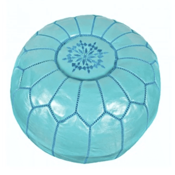 Blue Leather Moroccan Pouf